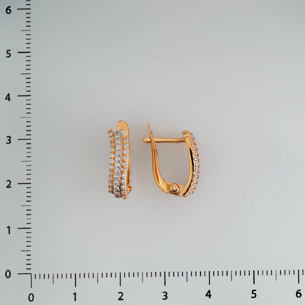 Серьги с фианитом из красного золота 585 пробы