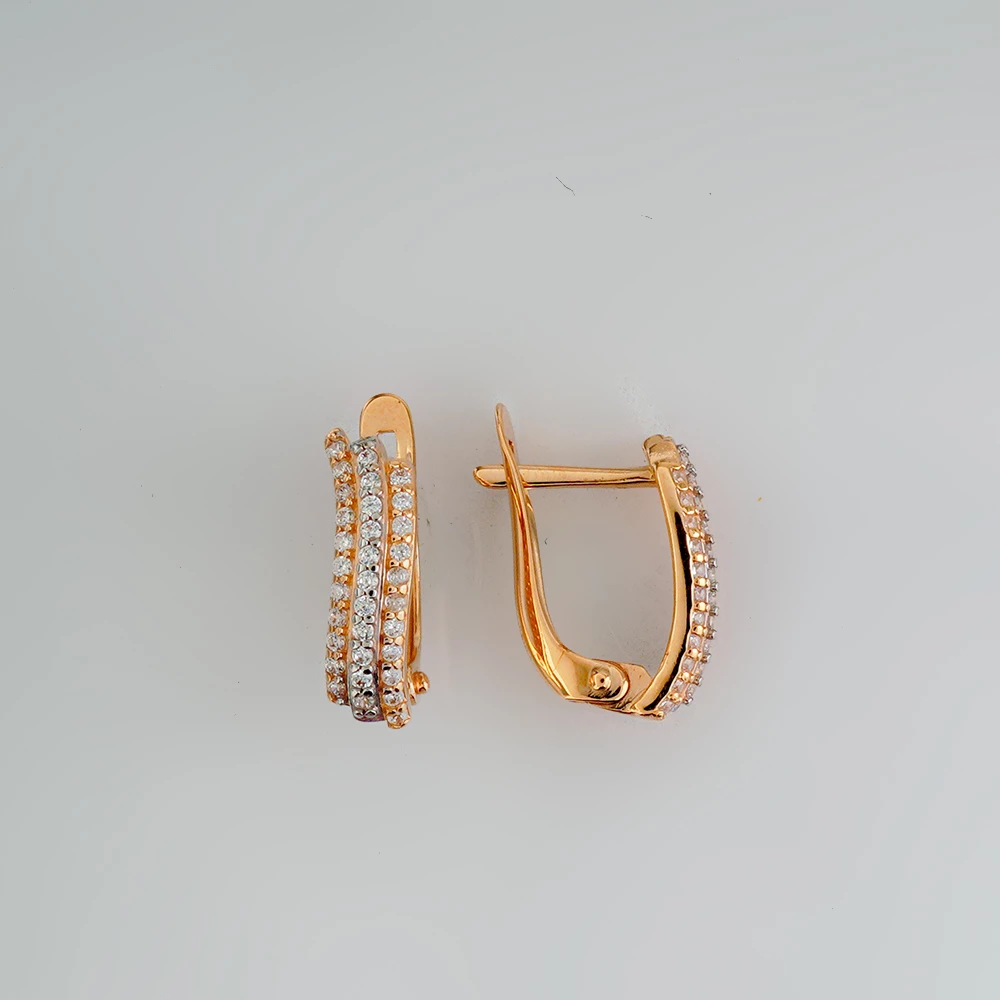 Серьги с фианитом из красного золота 585 пробы