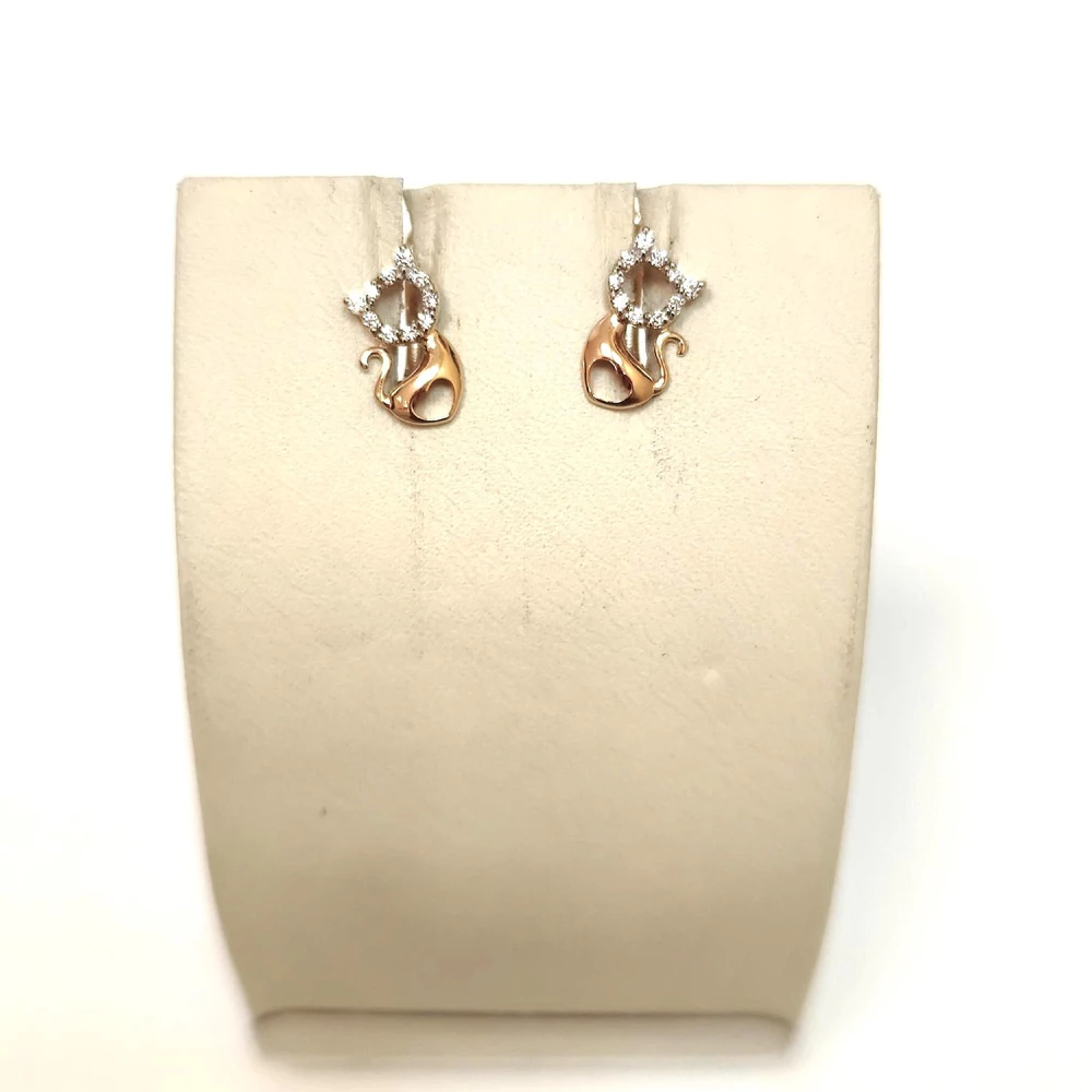 Серьги с фианитом из красного золота 585 пробы