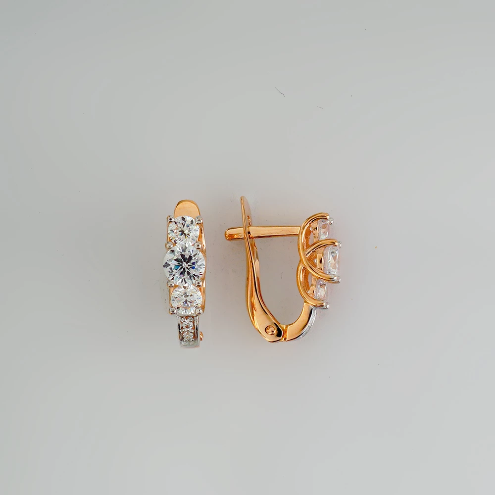 Серьги с фианитом из красного золота 585 пробы