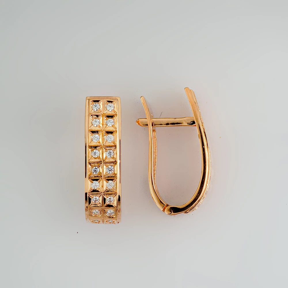 Серьги с фианитом из красного золота 585 пробы