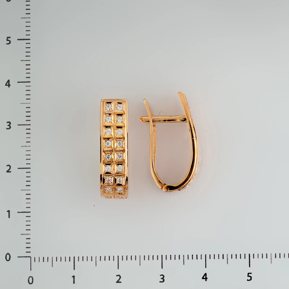 Серьги с фианитом из красного золота 585 пробы