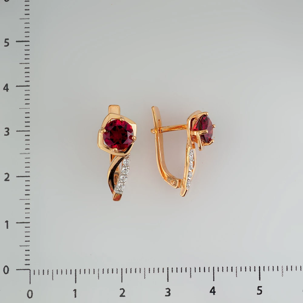 Серьги с гранатом из красного золота 585 пробы