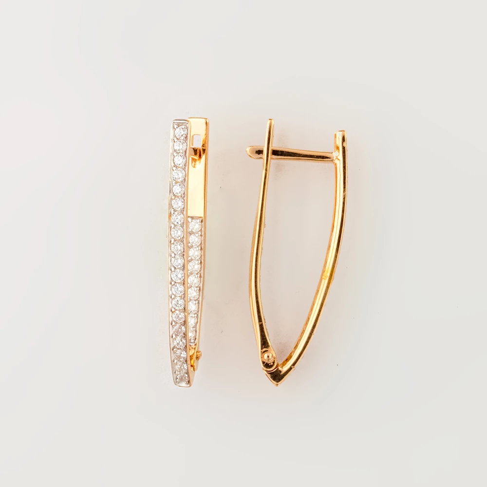 Серьги с фианитом из красного золота 585 пробы