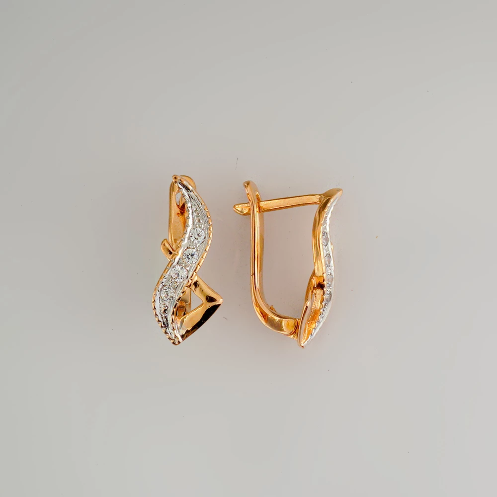 Серьги с фианитом из красного золота 585 пробы