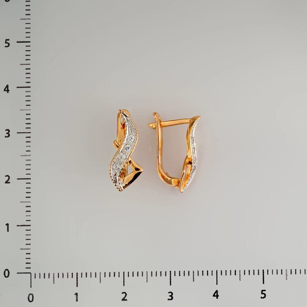 Серьги с фианитом из красного золота 585 пробы