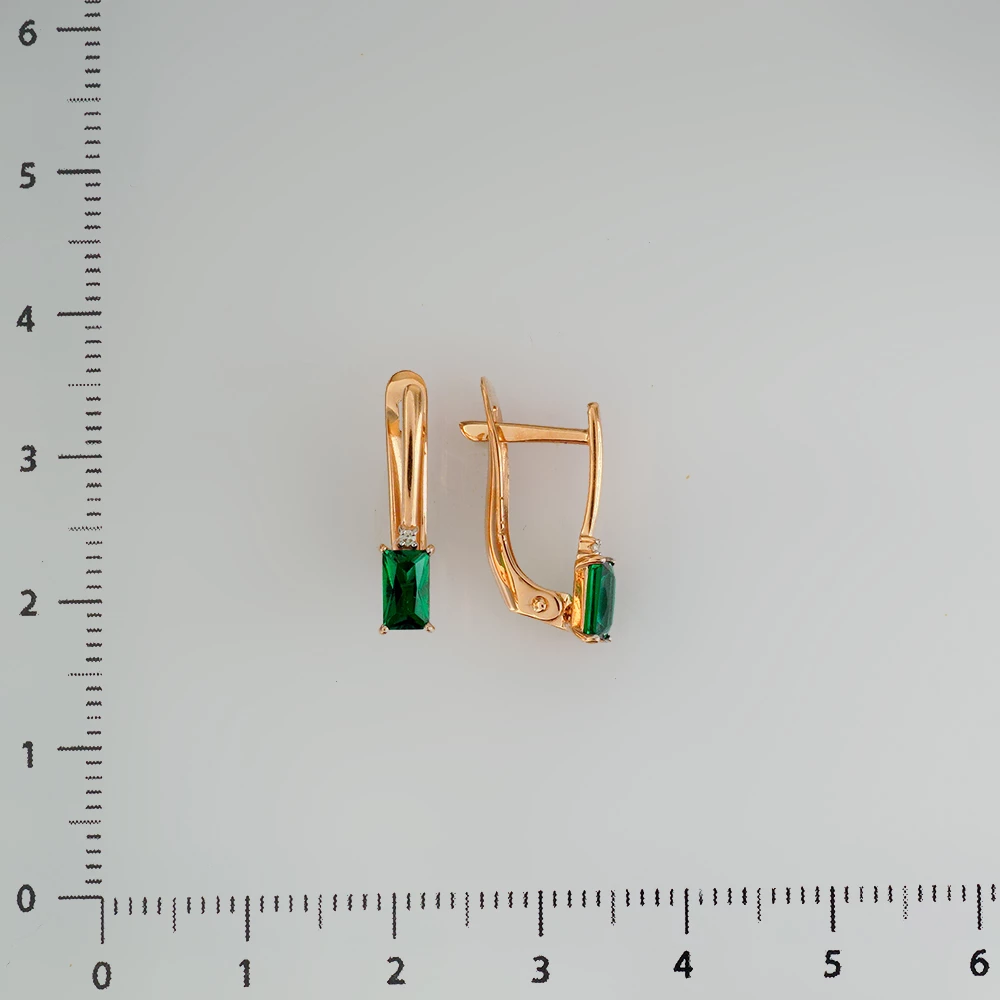 Серьги с изумрудом синтетическим из красного золота 585 пробы