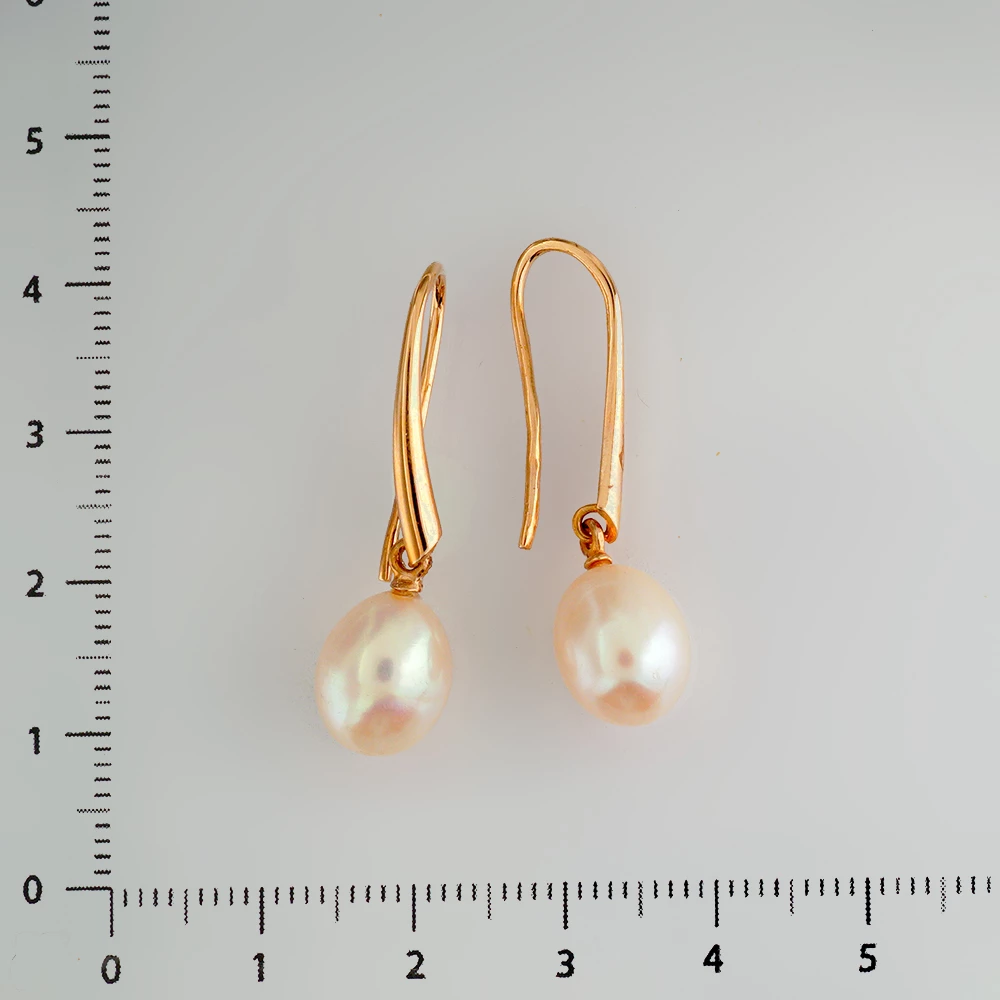 Серьги с культивированным жемчугом из красного золота 585 пробы