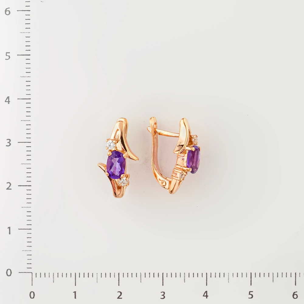 Серьги с аметистом из красного золота 585 пробы