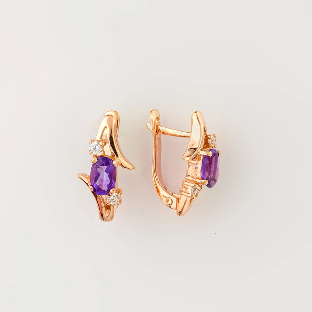 Серьги с аметистом из красного золота 585 пробы
