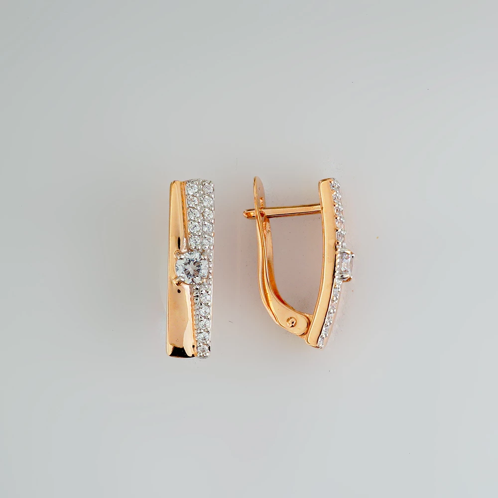 Серьги с фианитом из красного золота 585 пробы