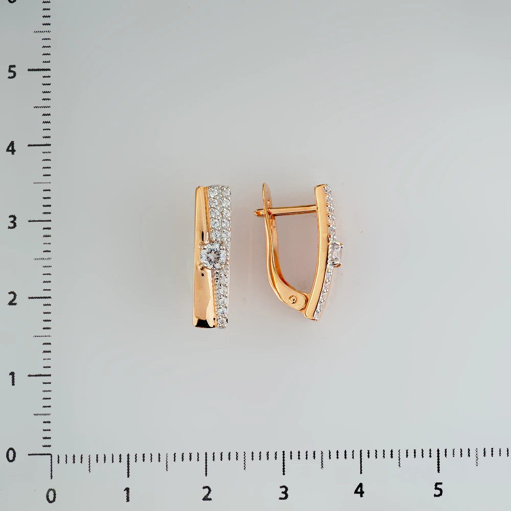 Серьги с фианитом из красного золота 585 пробы