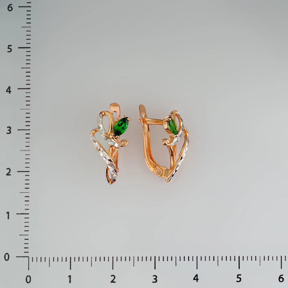 Серьги с фианитом из красного золота 585 пробы