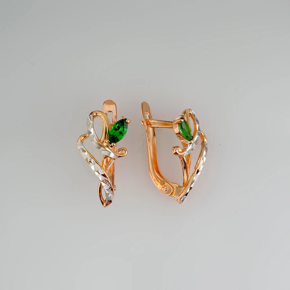 Серьги с фианитом из красного золота 585 пробы