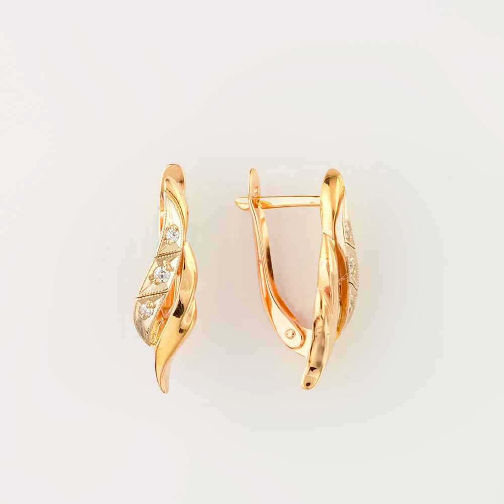 Серьги с фианитом из красного золота 585 пробы