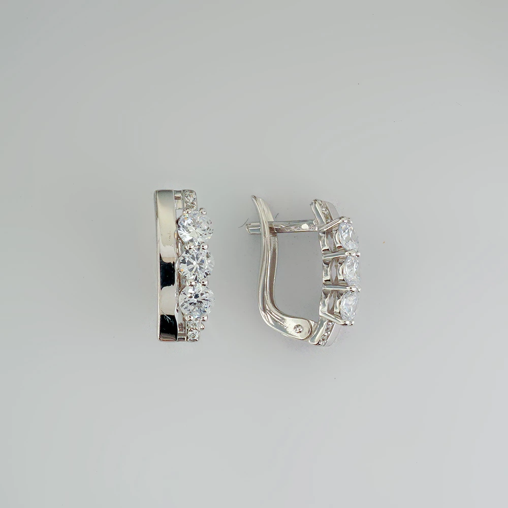 Серьги с фианитом из белого золота 585 пробы