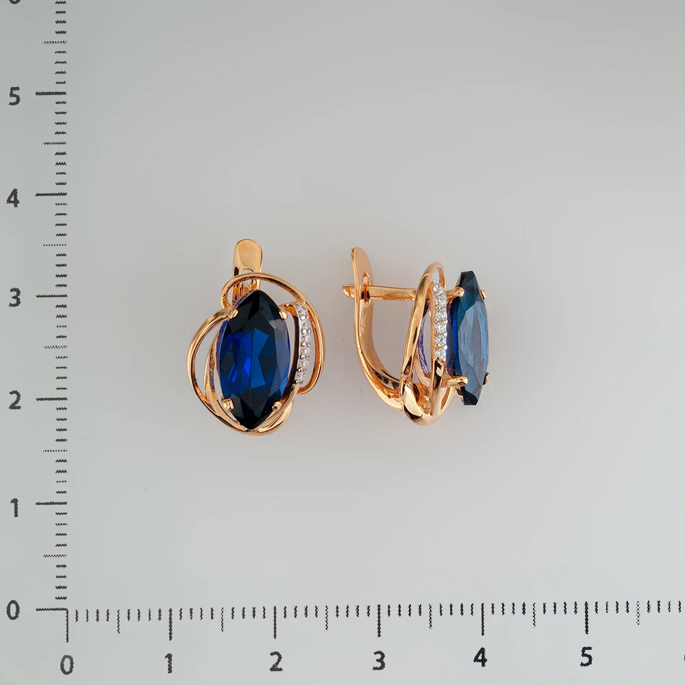 Серьги с сапфиром синтетическим из красного золота 585 пробы