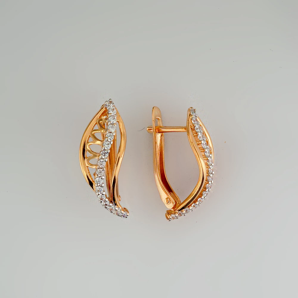 Серьги с фианитом из красного золота 585 пробы