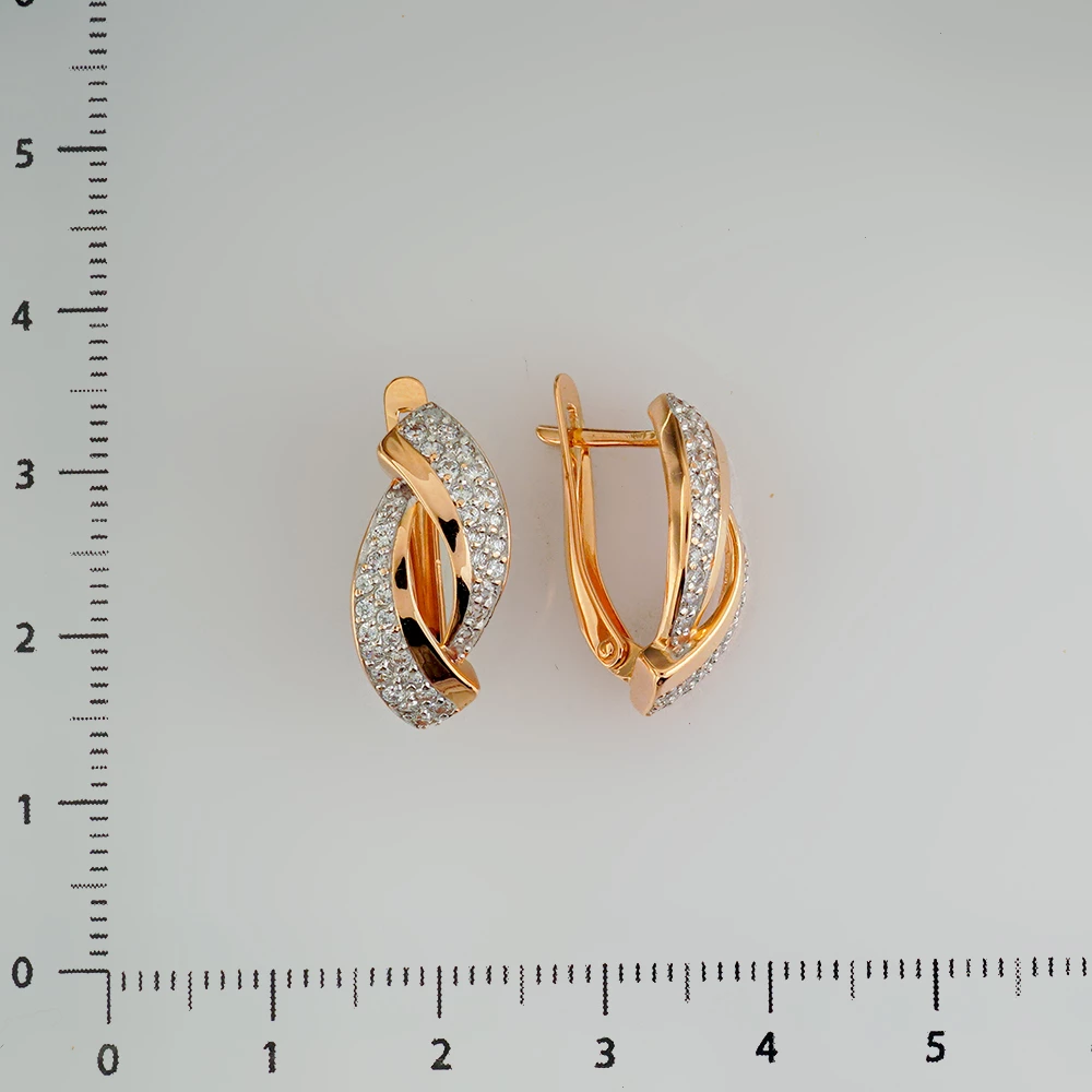 Серьги с фианитом из красного золота 585 пробы