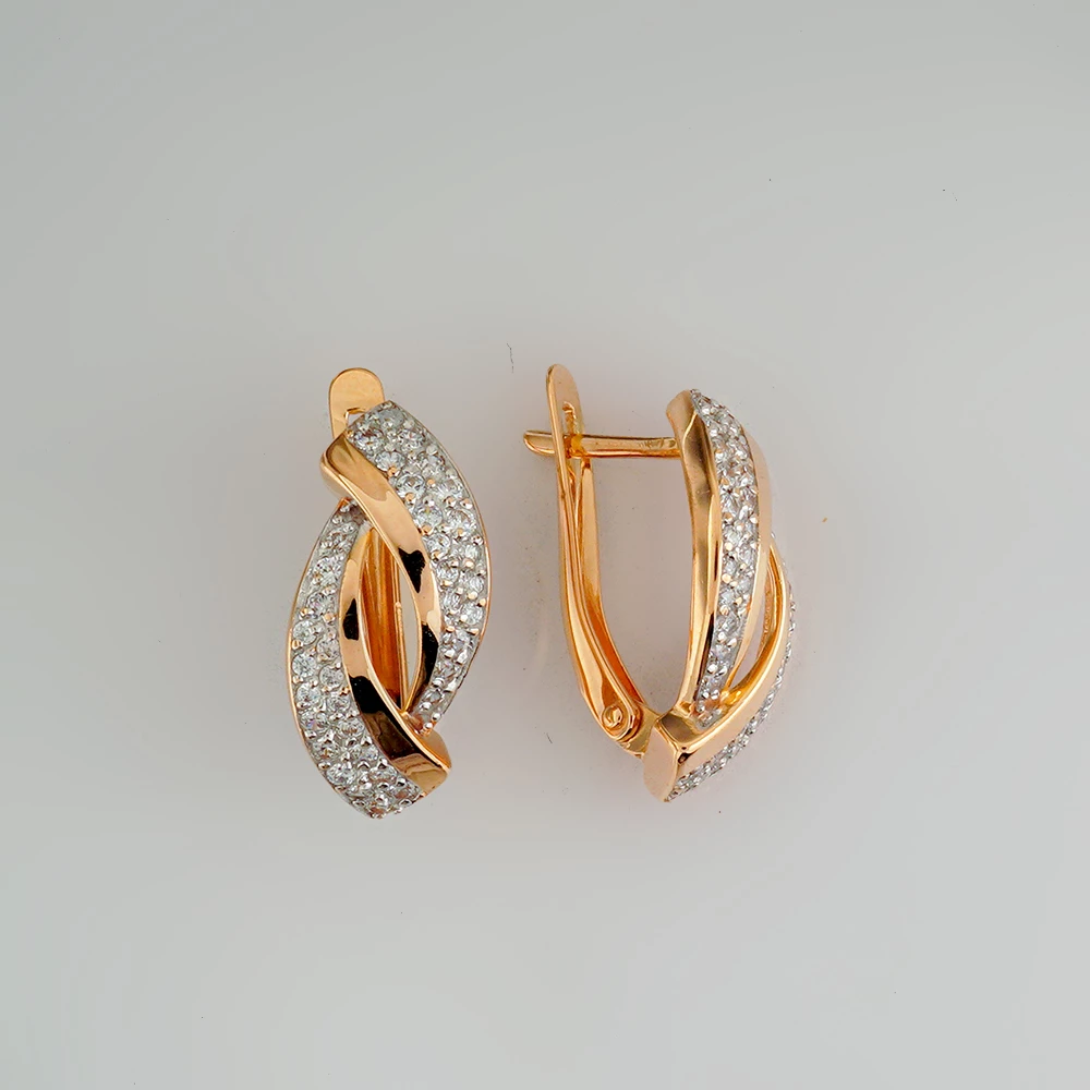 Серьги с фианитом из красного золота 585 пробы