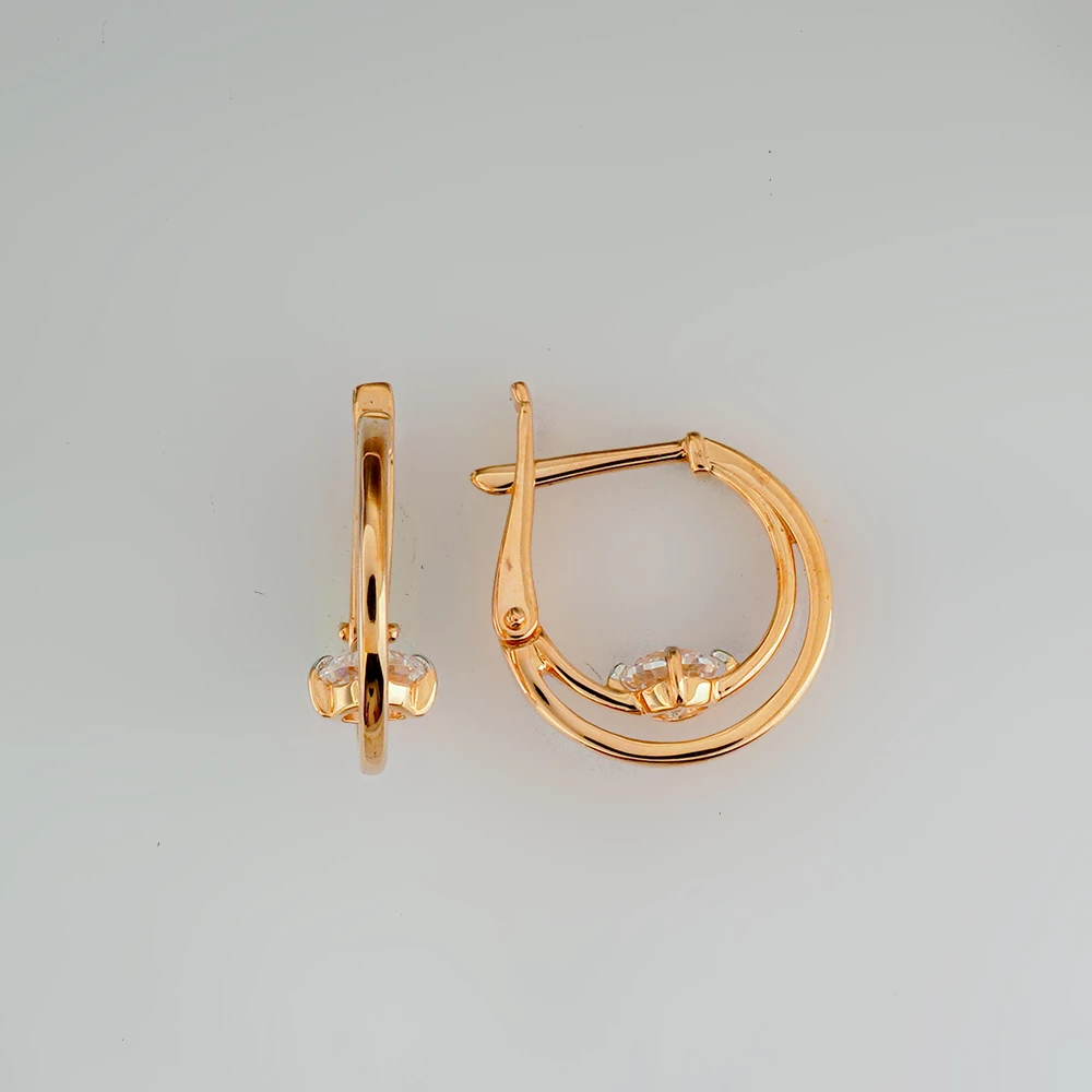 Серьги с фианитом из красного золота 585 пробы