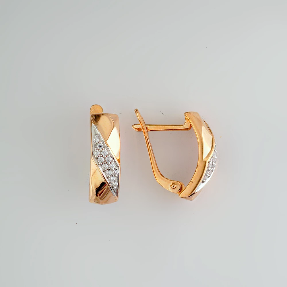 Серьги с фианитом из красного золота 585 пробы