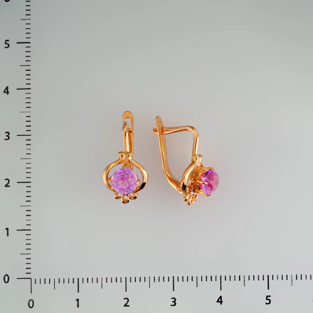 Серьги с фианитом из красного золота 583 пробы