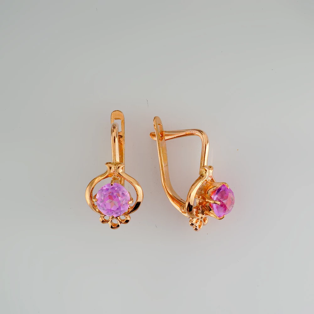 Серьги с фианитом из красного золота 583 пробы