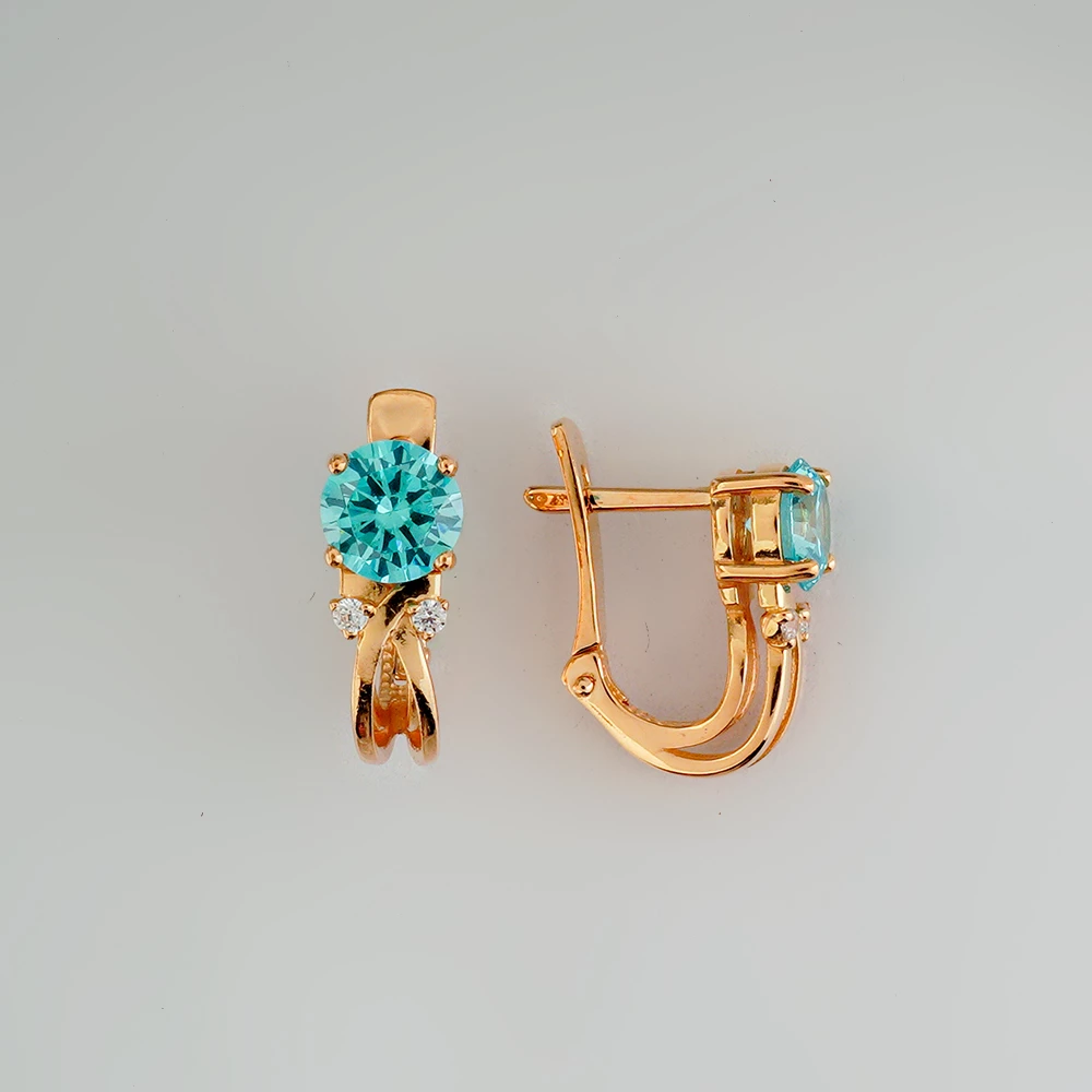 Серьги с фианитом из красного золота 585 пробы