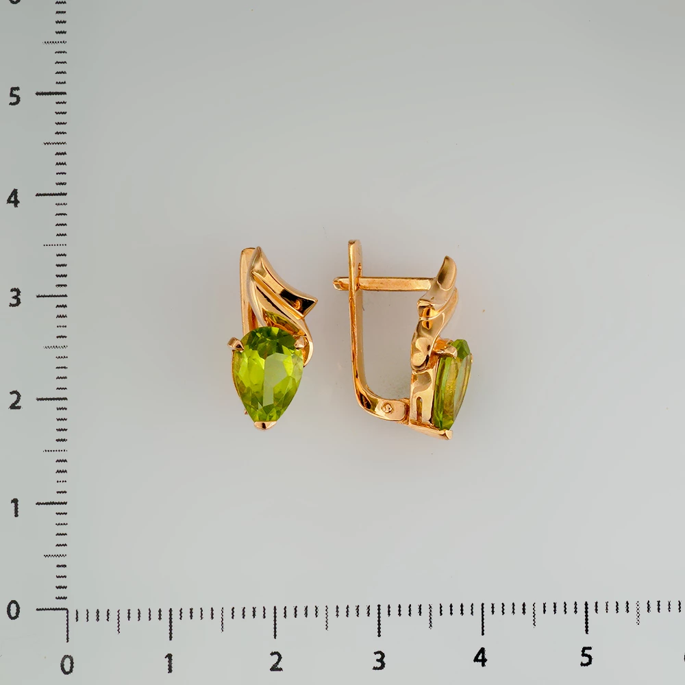 Серьги с хризолитом из красного золота 585 пробы