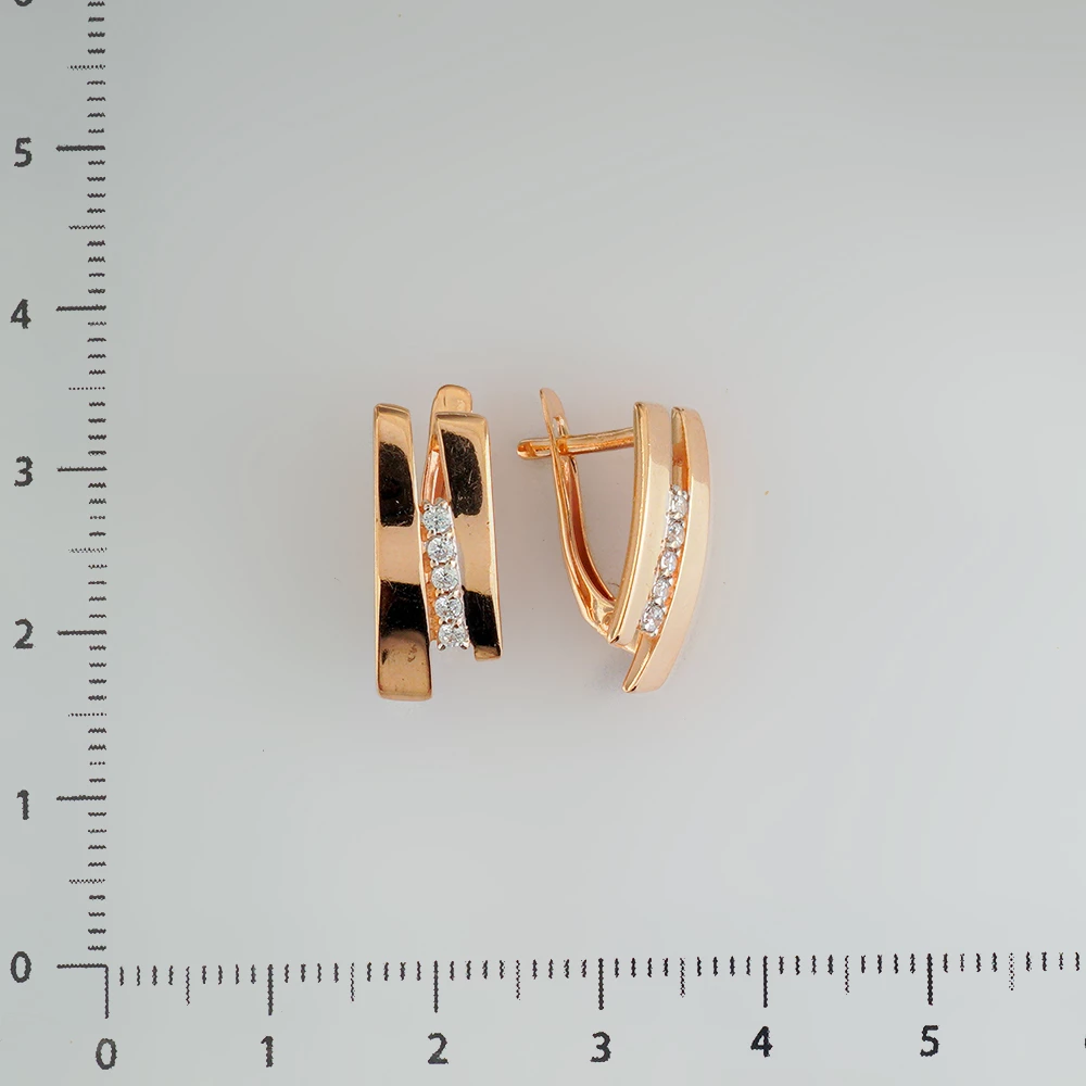 Серьги с фианитом из красного золота 585 пробы