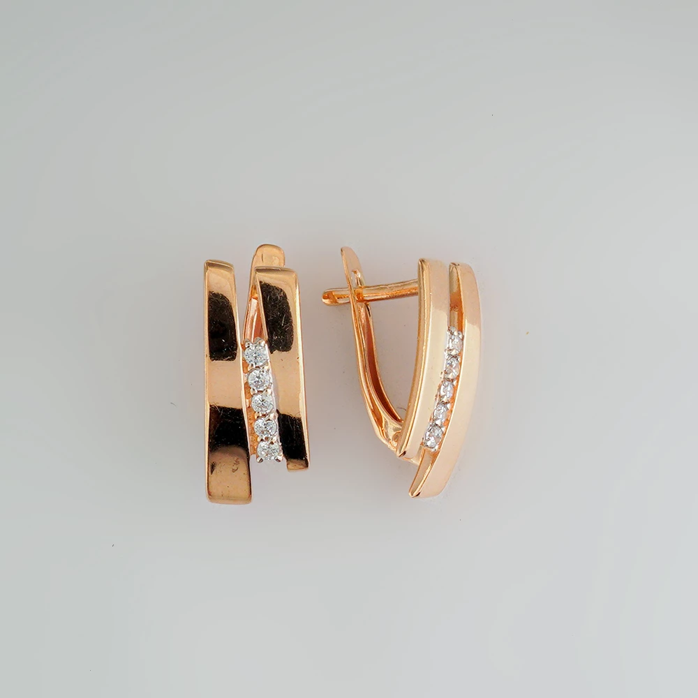 Серьги с фианитом из красного золота 585 пробы