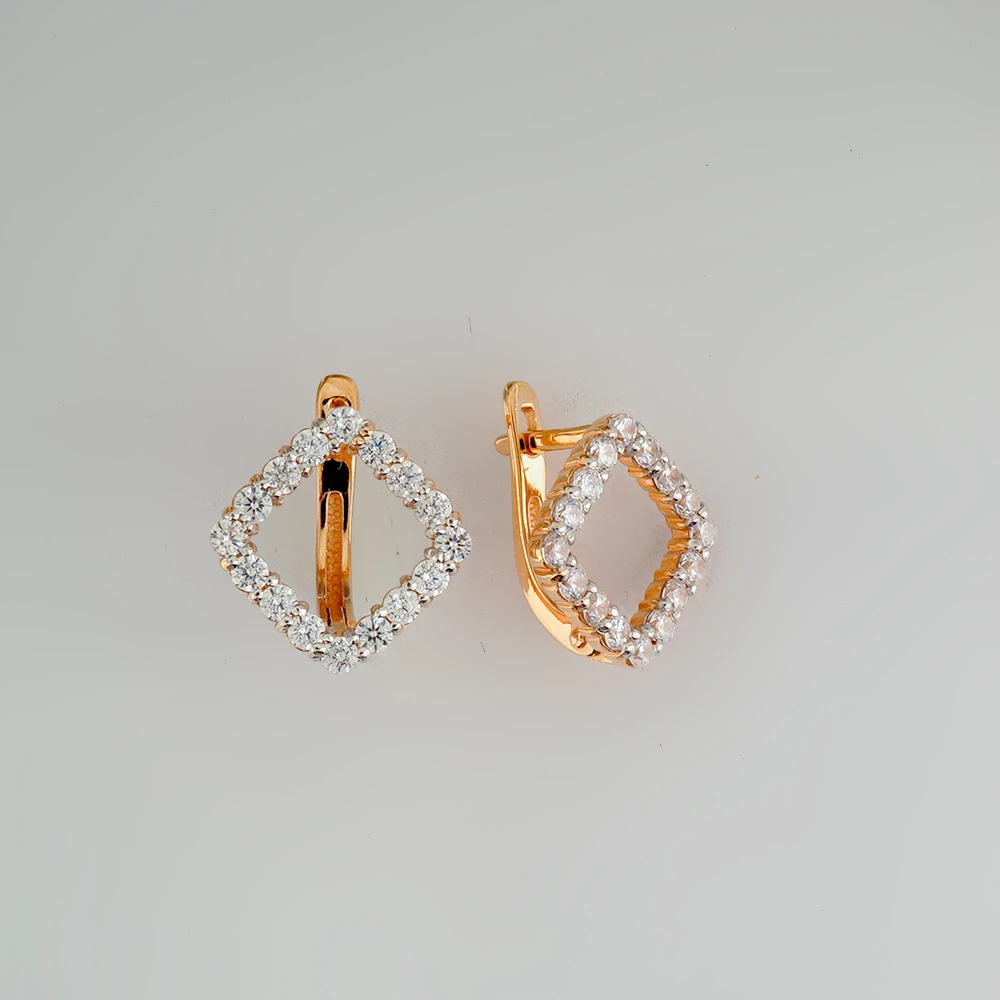 Серьги с фианитом из красного золота 585 пробы