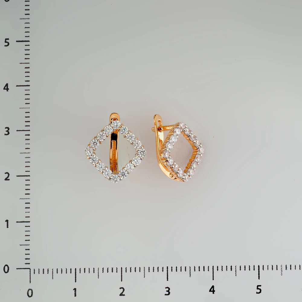 Серьги с фианитом из красного золота 585 пробы