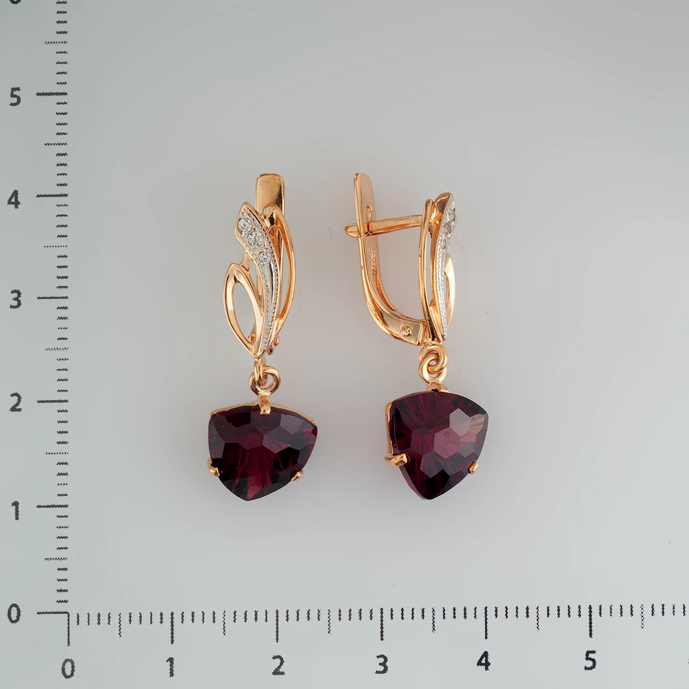 Серьги с гранатом из красного золота 585 пробы
