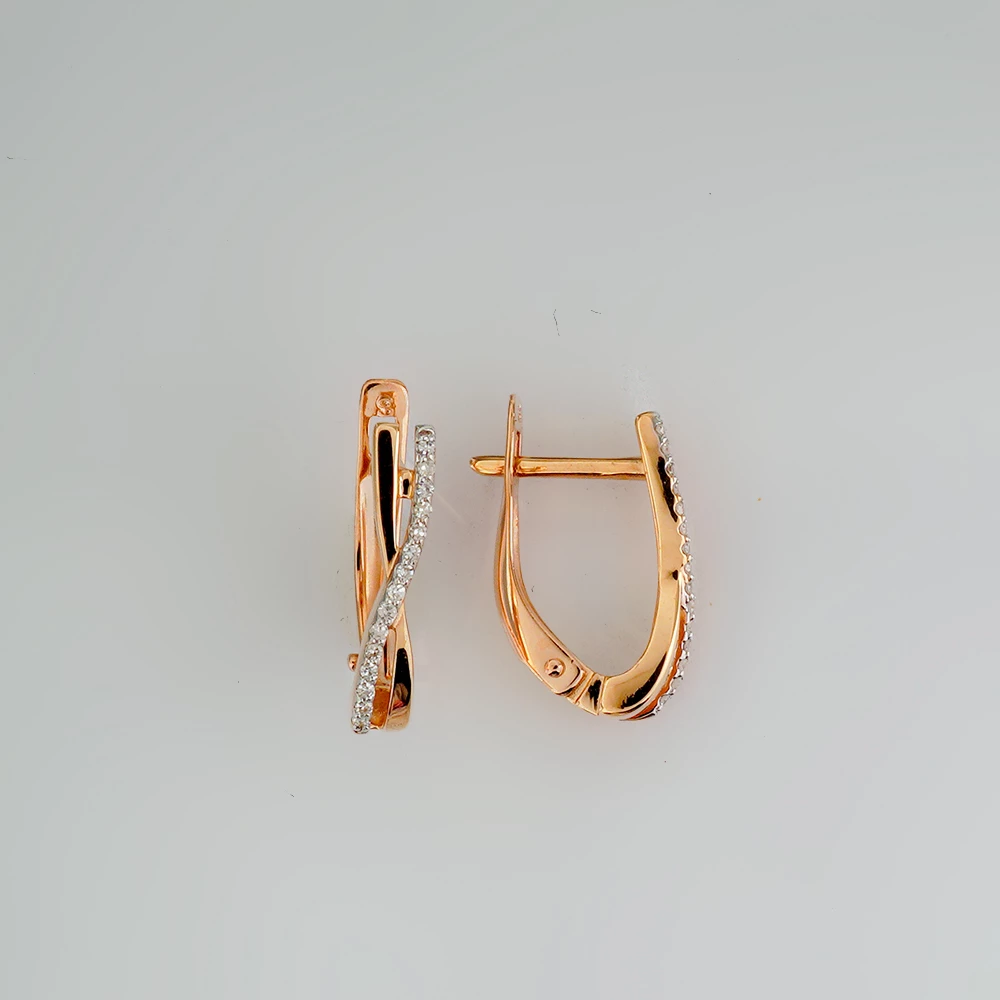 Серьги с бриллиантом из красного золота 585 пробы