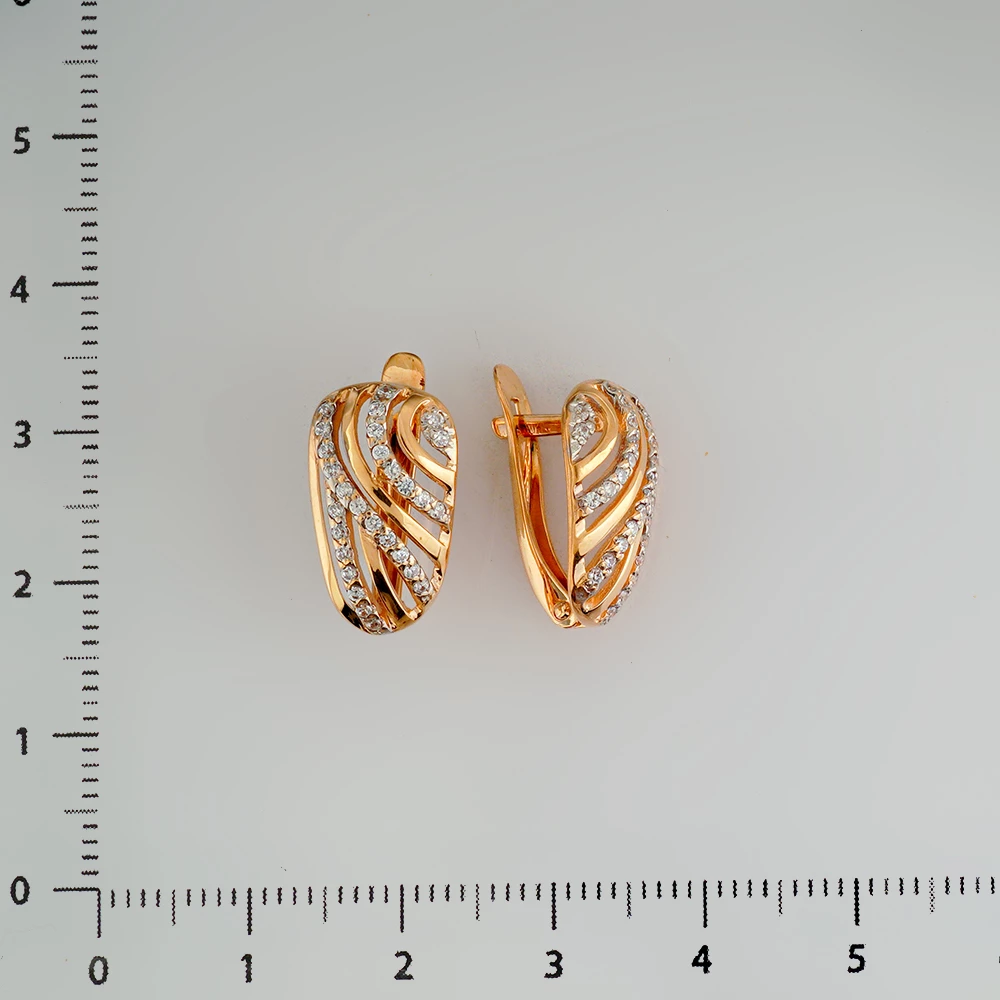 Серьги с фианитом из красного золота 585 пробы