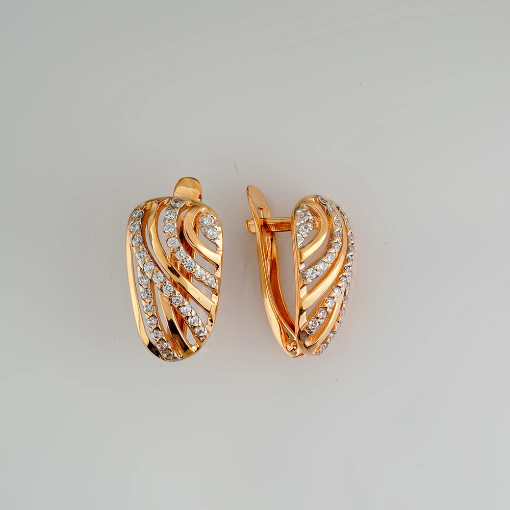 Серьги с фианитом из красного золота 585 пробы