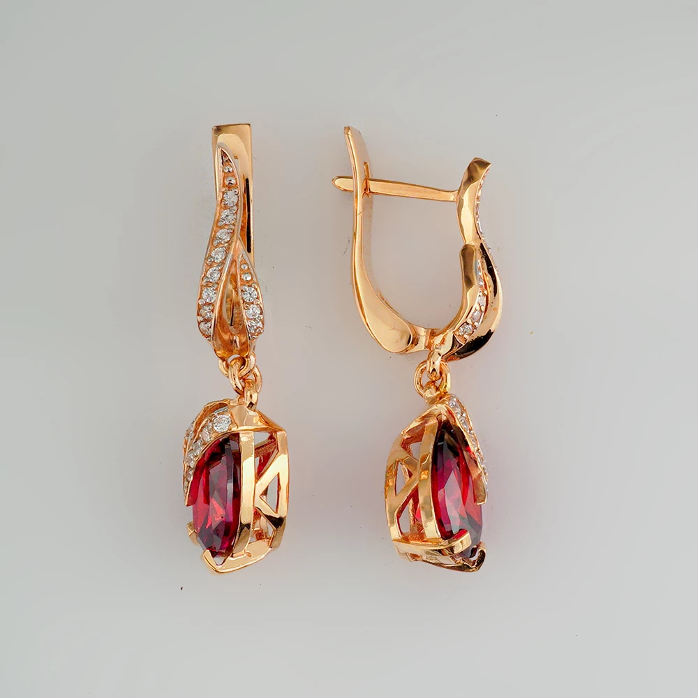 Серьги с ситаллом из красного золота 585 пробы