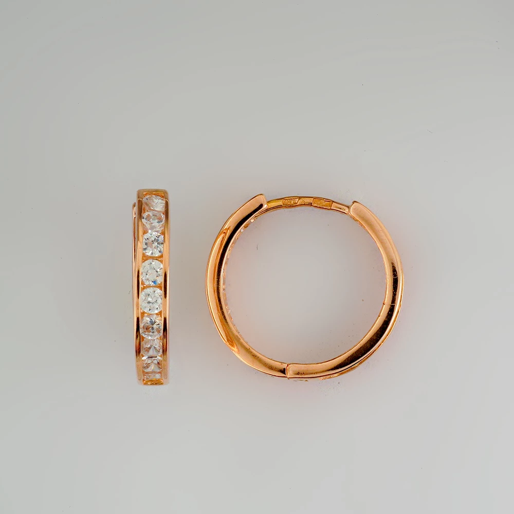 Серьги конго с фианитом из красного золота 585 пробы