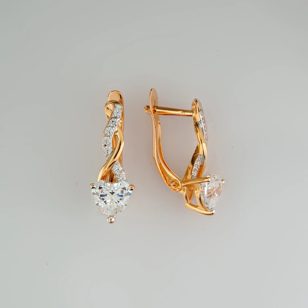 Серьги с фианитом из красного золота 585 пробы