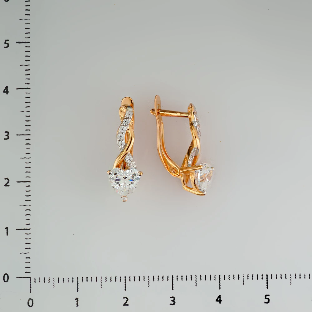 Серьги с фианитом из красного золота 585 пробы