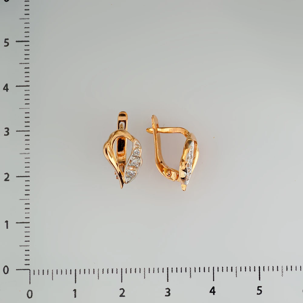 Серьги с фианитом из красного золота 585 пробы