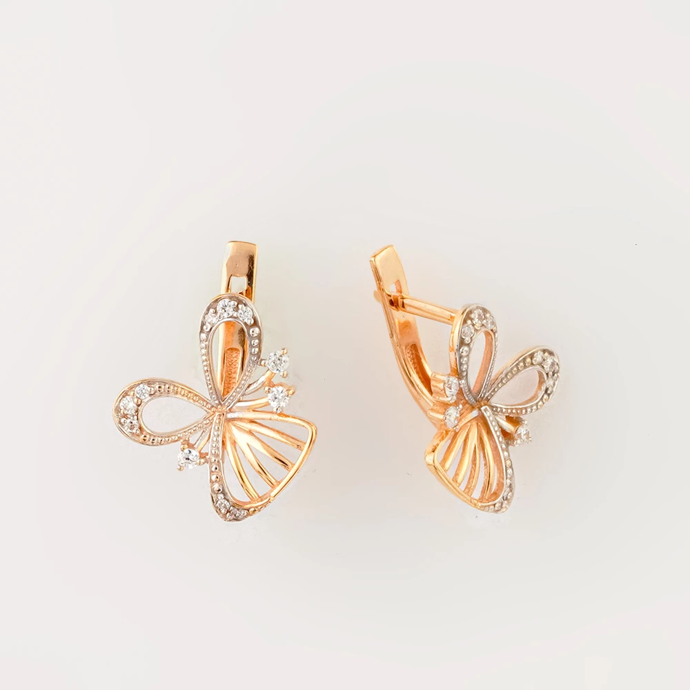 Серьги с фианитом из красного золота 585 пробы