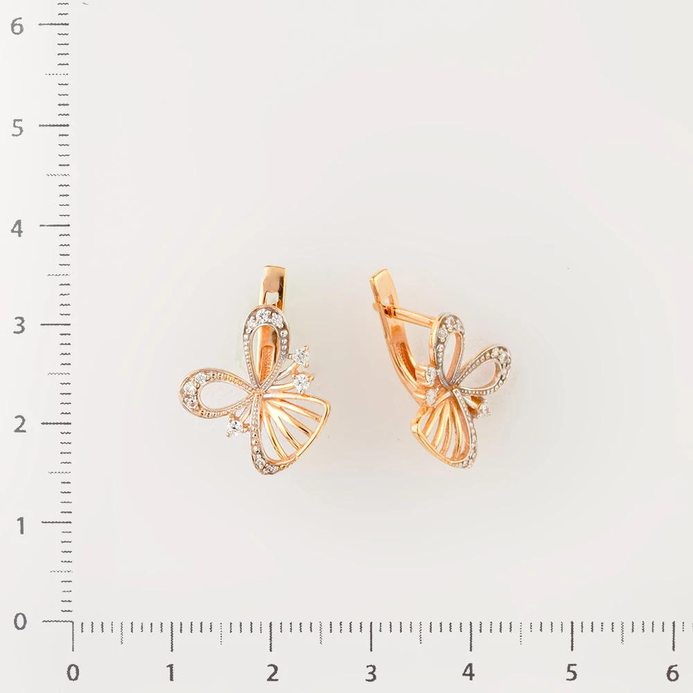 Серьги с фианитом из красного золота 585 пробы