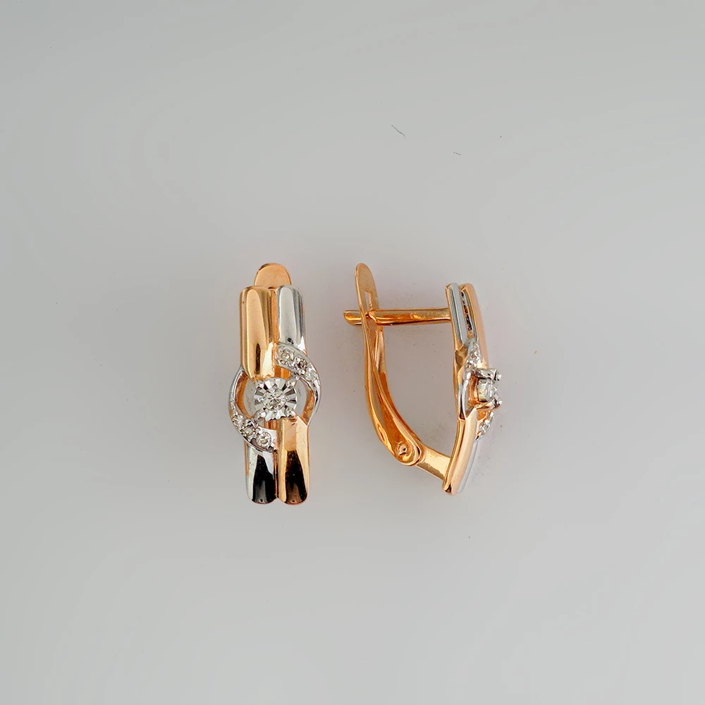 Серьги с бриллиантом из красного золота 585 пробы