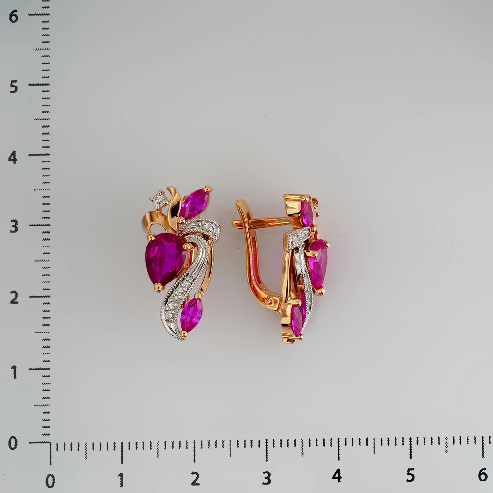 Серьги с рубином синтетическим из красного золота 585 пробы