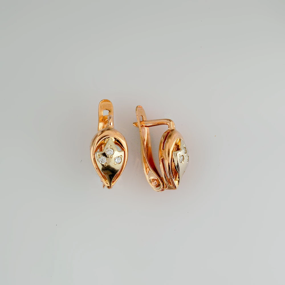 Серьги с фианитом из красного золота 585 пробы