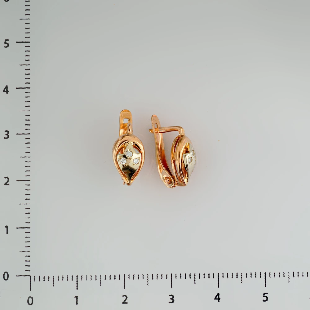 Серьги с фианитом из красного золота 585 пробы