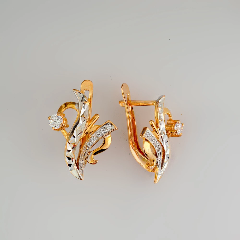 Серьги с фианитом из красного золота 585 пробы